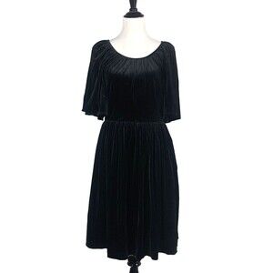 Vtg 90s Y2k Black Velvet Dress Party Whimsigoth Romantic Goth Size 12